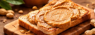 Toast generously spread with peanut butter